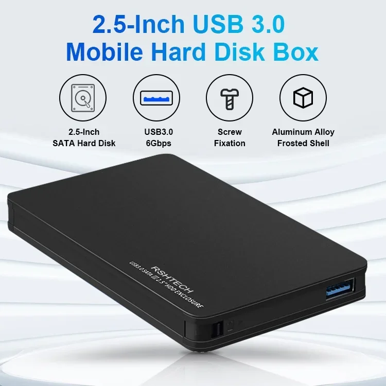 RSHTECH Portable HDD/SSD Enclosure Hard Disk Enclosure with UASP Protocol USB 3.0 2.5 Inch SATA Hard Drive Enclosure
