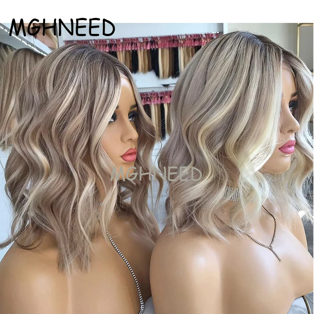 Human Hair Wigs 360 Lace Wig Ash blonde Wig Highlight Human Hair Colored Brazilian 360 Full Lace Wigs For Women Natural Hairline