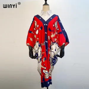 KUWAIT Printed caftan For Women Fashion Design Loose Dress Batwing Maxi Long Femme Vestidos Summer Autumn Party Elegant Dress