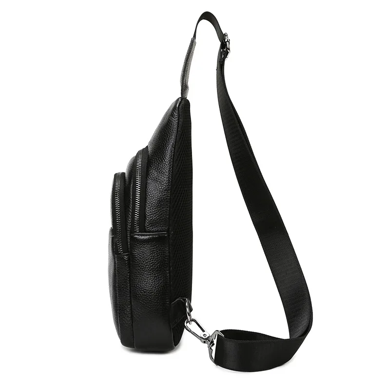 Men's Top Grain Leather Chest Crossbody Bag Fashion Casual Shoulder Bag Multi Functional Phone Pouch