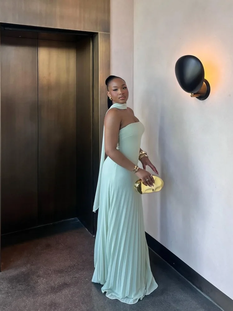 Wmstar Dress Women Whplesale Woman 2025 Summer New Stylish Halter Top High Waisted Pleated Skirt Outfit Fancy Club Luxury