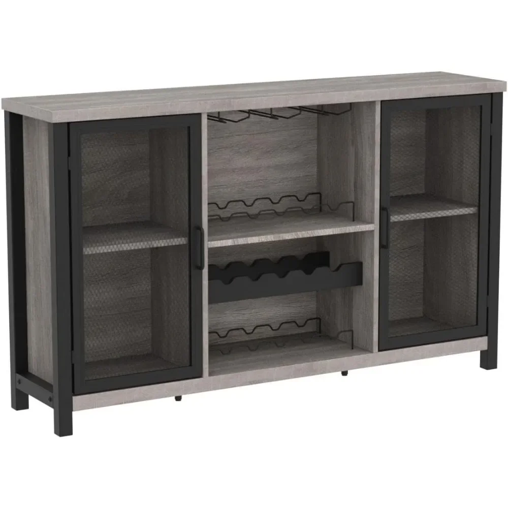 Rustic Liquor Bar Cabinet, Industrial Coffee Wine Cabinet for Liquor and Glasses, Farmhouse Bar for Home Kitchen Living Dining