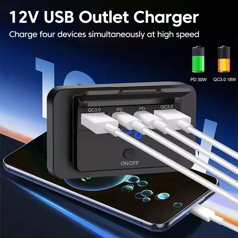 High-Speed 4-Port USB Car Charger with Fast Charging and Quick Charge Adapter