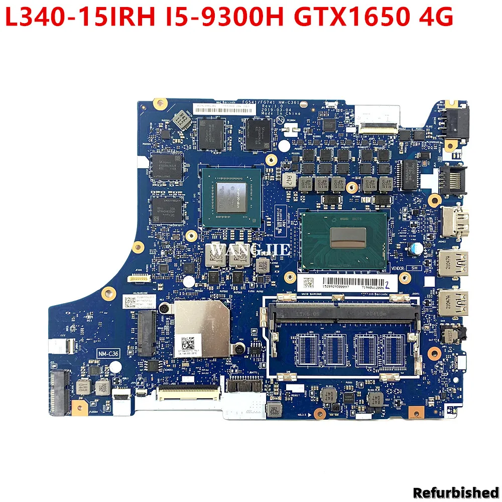 

Refurbished FG541/FG741 NM-C361 For Lenovo IdeaPad L340-15IRH Laptop Motherboard SRF6X i5-9300H GTX1650 4G 0G RAM 5B20S42304