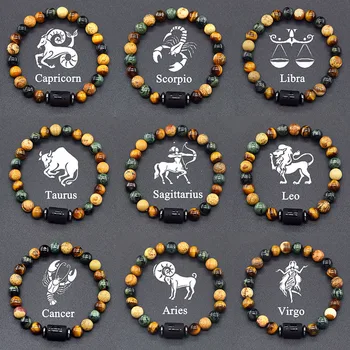 12 Constellation Signs Bracelet for Women Men 12 Zodiac Charm Bracelet Homme Capricorn Libra Leo Signs Jewelry on Hand Wholesale