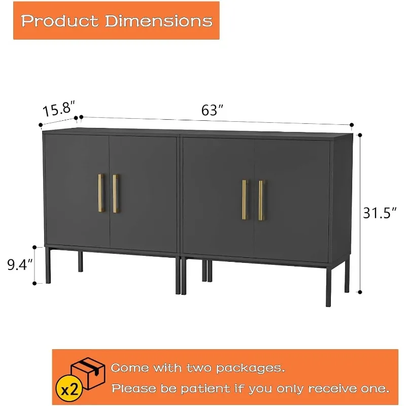 LYNSOM Set of 2 Accent Storage Cabinet with Doors and Adjustable Shelf, Freestanding Modern Sideboard Buffet Cabinet