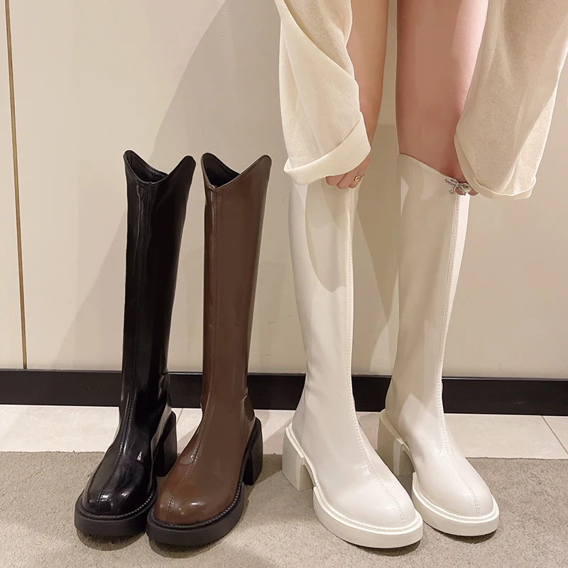 

Zipper Women Boots Over Knee Clogs Platform Autumn Shoes Boots-Women Winter Footwear Round Toe Over-the-Knee High Heel 2023 Ladi