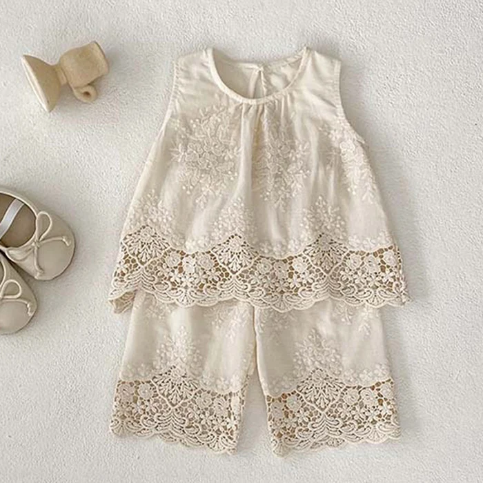 2024 New Summer Newborn Baby Girls Clothing Set Sleeveless Cotton Embroidered Vest+Pants Toddler Baby Girl Clothes Set