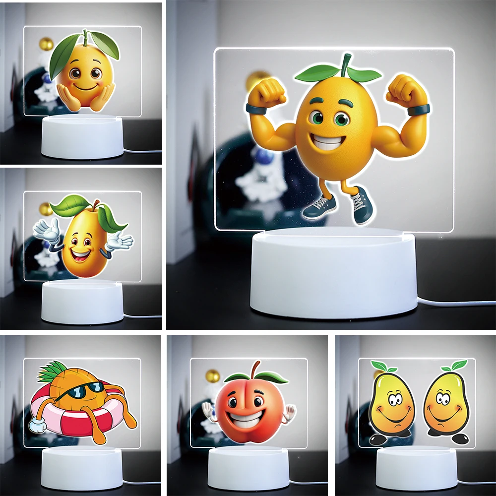 Фото Милые искусственные персиковые лимоны Pinapple фигурки 3D акриловые светодиодные ночники домашняя лампа детские дети мальчики девочки праздничный подарок №1