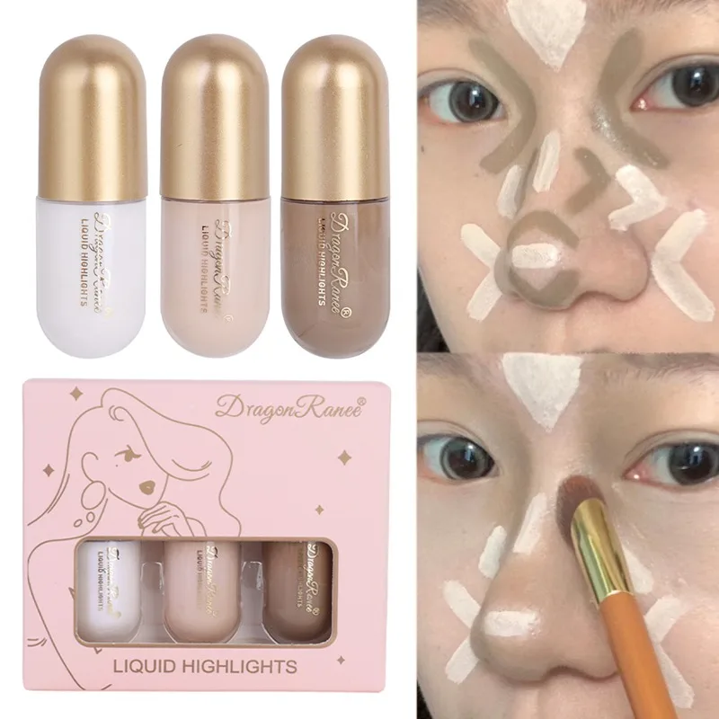 

3Pcs Contouring Nose Shadow Cream Bronzer Stick Matte Brighten Liquid High Gloss Cover Dark Circles Concealer Highlighter Makeup