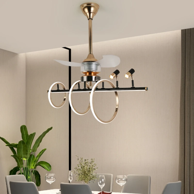 

Nordic Luxury Ceiling Fans Pendant Light Kitchen Table Black Gold Hanging Lamp Indoor Dining Room Decor with Remote Control Dim