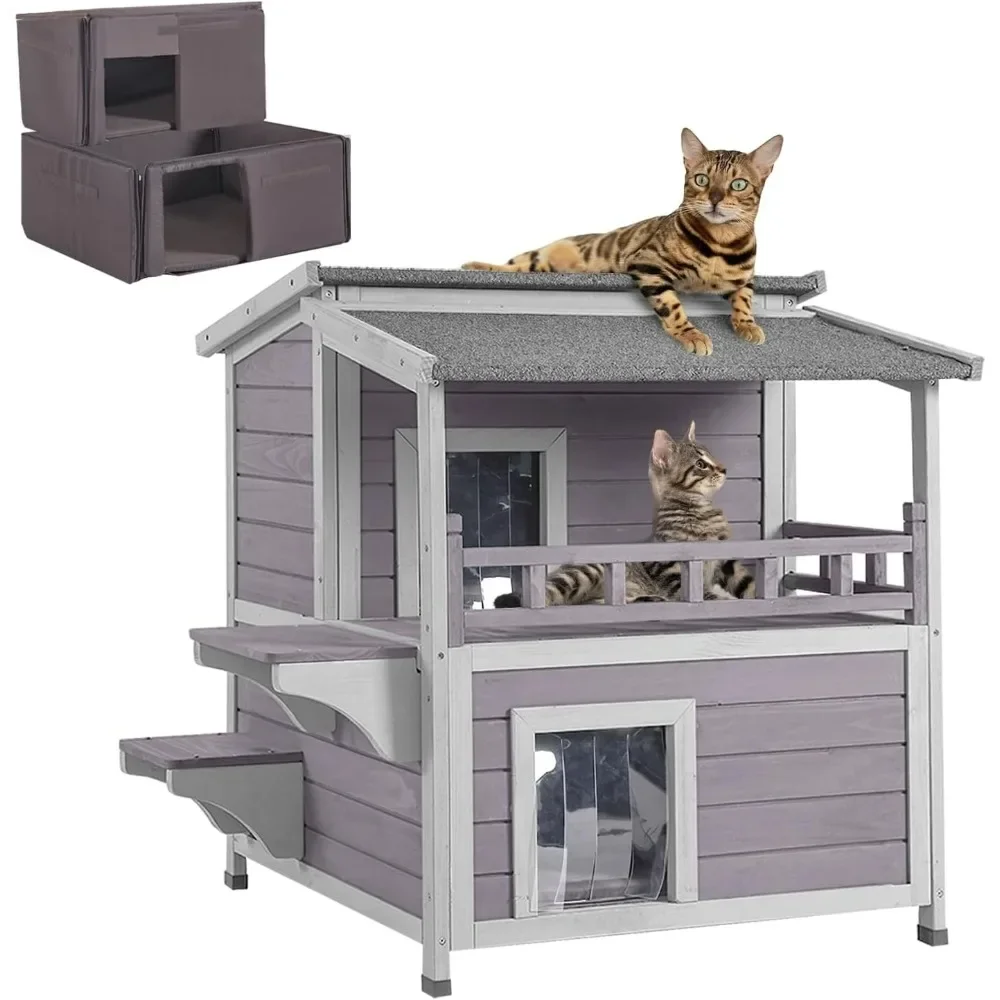 Cat House Outdoor Insulation Feral Kitty Shelter with Insulated Liner for Winter Waterproof Heated Cat Condo