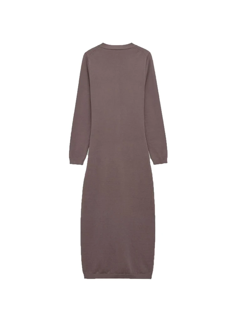 New Women Elegant Chic knitted Dress Long Sleeve Sashes Single Breasted Long Sleeve Midi Dress New Fashion Lady Casual Dress