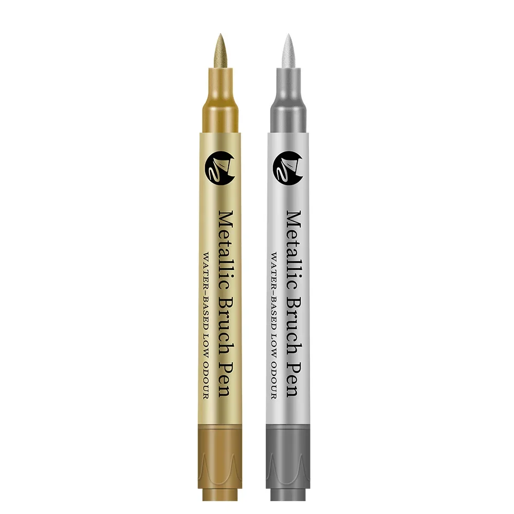 Color Markers 12 Soft Headed High Gloss Metal Greeting Card Painting Water-based Pens Activity Signature Golden Pen Soft Head