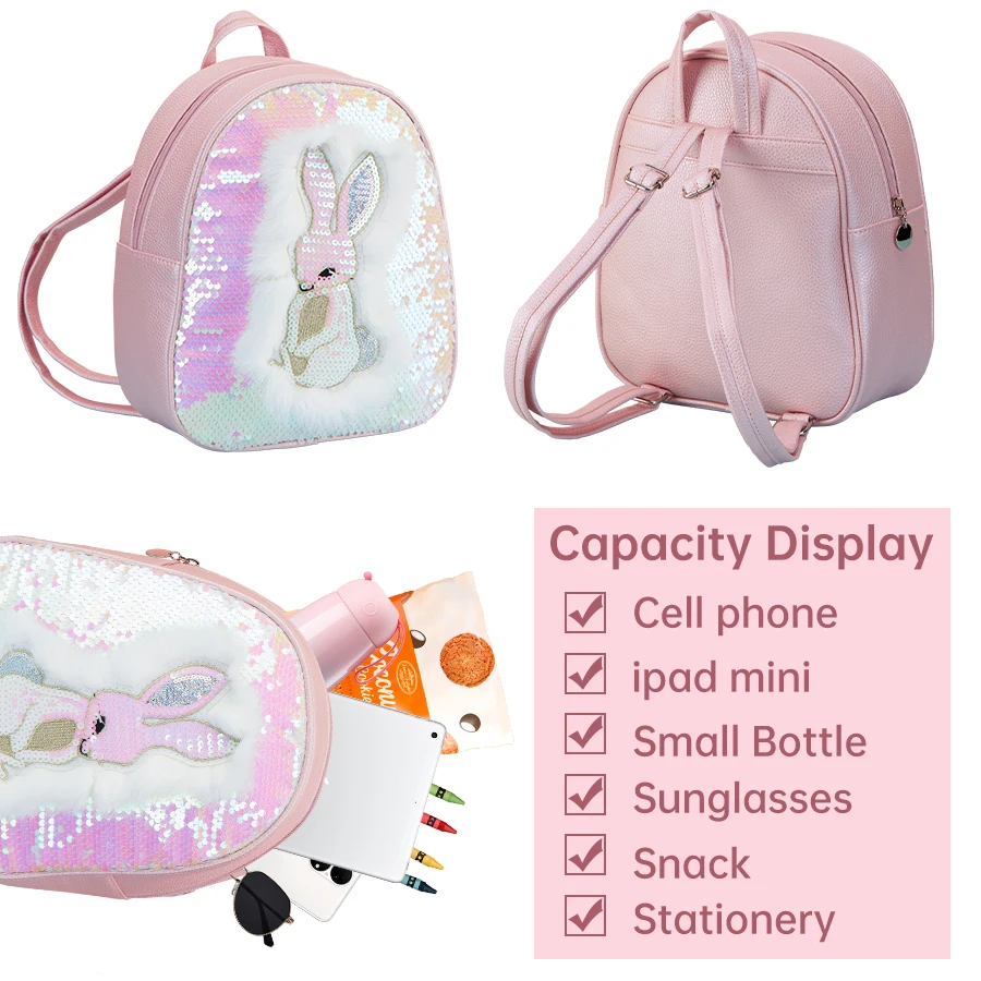 Children's and Girls' Backpack Rabbit Children's Backpack Adjustable Shoulder Straps Cute and Lightweight Kindergarten Strap Sui 4