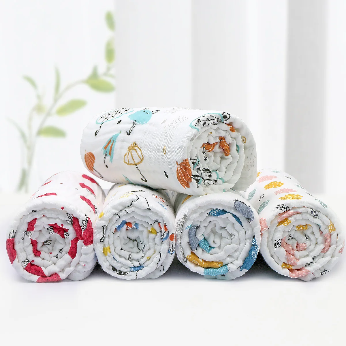 

110*110CM Cotton Baby Blanket Muslin Cartoon Swaddle Baby Bath Towel Cotton Muslin 6 Layers Bubble Gauze Infant Wrap Blanket