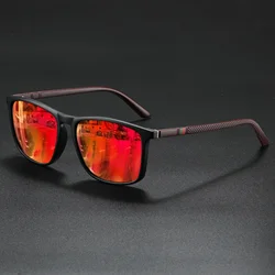 Classic Fashion Square Sunglasses - Lightweight Design with Striped Temples and UV Protection (C5 - red mirror)