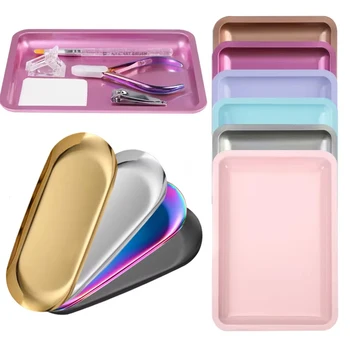 Vassoio portaoggetti per cosmetici in acciaio inossidabile Manicure Piastra per nail art Pinzette Clippers Contenitore per penne Quadrato Strumenti per piatti per unghie finte 1