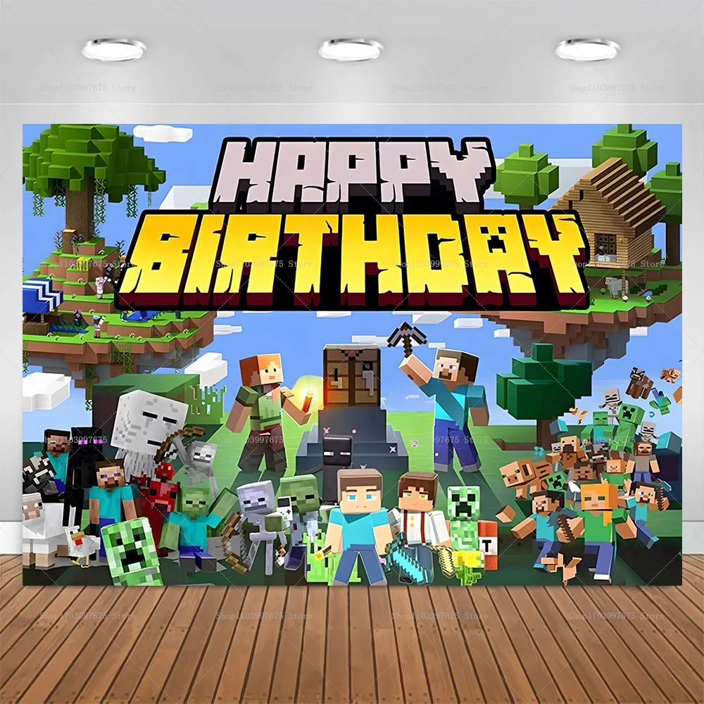 Description Picture 3 of itemBirthday Backdrop Pixel Background for Photography Boys Gaming Birthday Party Decor Supplies Baby Shower Banner Photo Studio