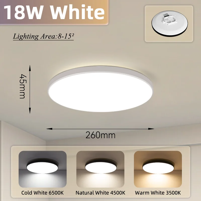 Modern Waterproof LED Ceiling Light - Round, Indoor Lighting for Bathroom, Living Room, Kitchen, or Balcony - 30W/18W, 220V