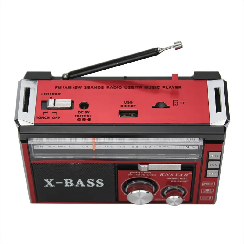 레트로 휴대용 FM AM SW 라디오 블루투스 스피커, USB TF 카드 MP3 플레이어, X-베이스 스테레오 사운드, LED 손전등 포함, 아웃도어용