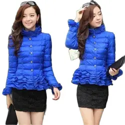 New 2023  Autumn Winter Jacket Fashion Short Ruffle Edge Down Cotton Coat Women's Cotton Clothes Long Sleeved Warm Parke Female
