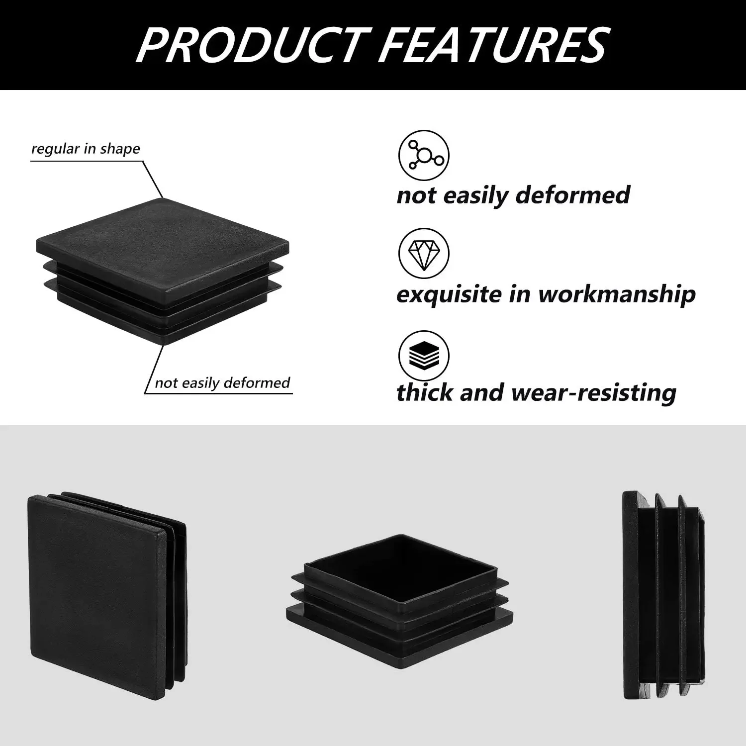 Pipe Plugs Inserts 10Pcs Plastic Square Tubing End Cap Fence Post Tube Cover Table Chair Glide