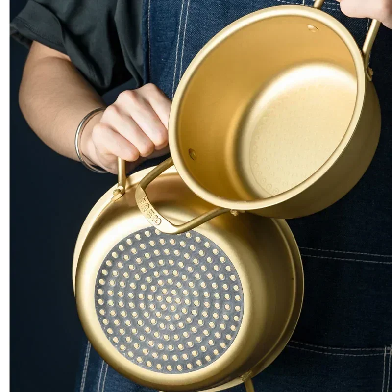 Instant noodles ramen pot cooking induction cooker yellow aluminum porridge pot binaural soup household gas instant noodles
