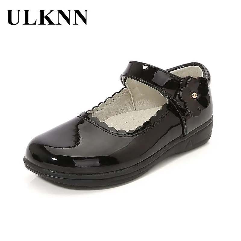 Students Leather Leather School Shoes Princess Flats Black