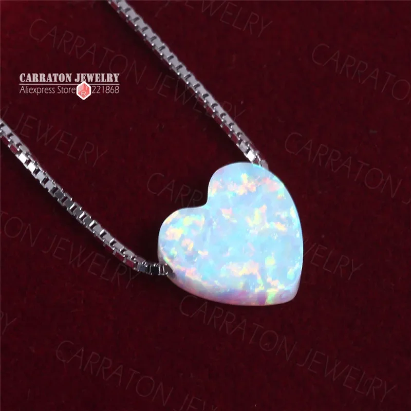 925 Sterling Silver Necklaces pendant necklace silver necklace silver pendant silver necklace charms Created Opal Pendant Heart Shaped Women Jewelry