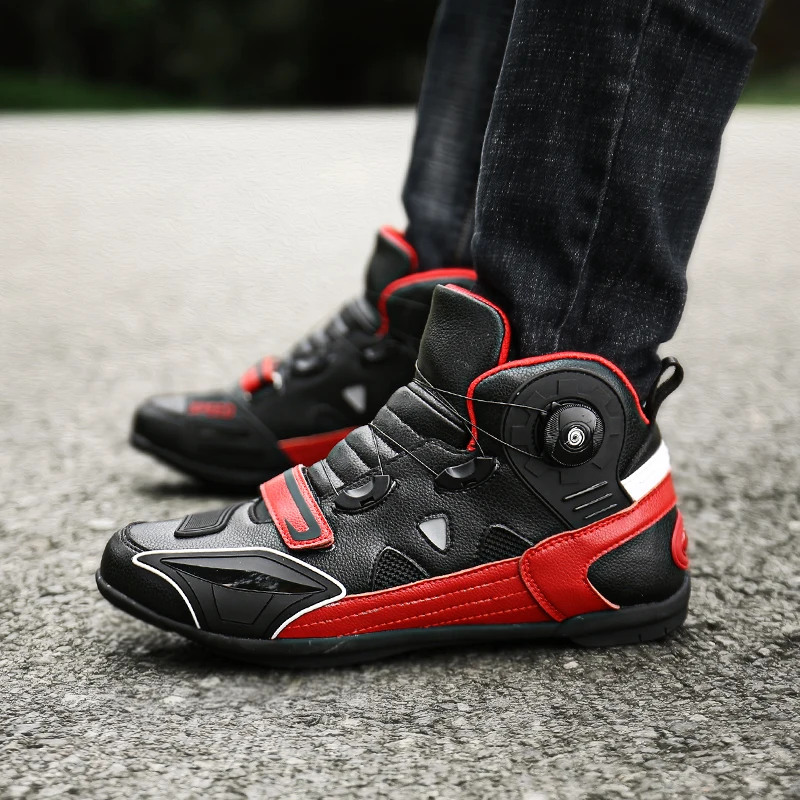 Motorcycle Ankle Boots Motocross Racing Shoes Leather Motorcyclist Boots Breathable Mesh Biker Anti-slip Shoes Men's Women
