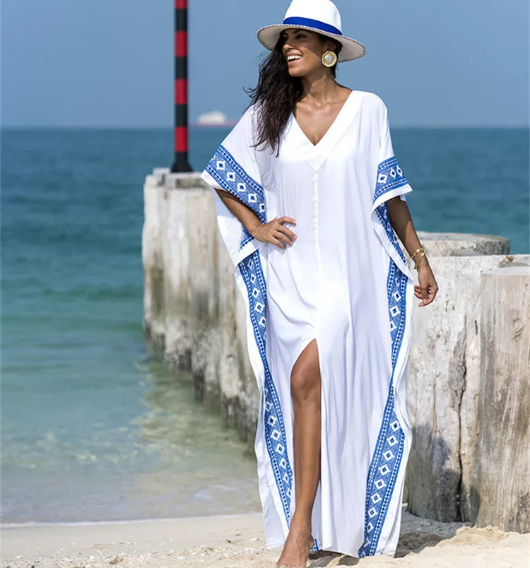 2022 Kaftan Beach Cover Up Summer Women Beachwear Cotton Tunic Oversize Bikini Cover-ups Robe De Plage Sarong Beach Tunic swim skirt cover up no brief