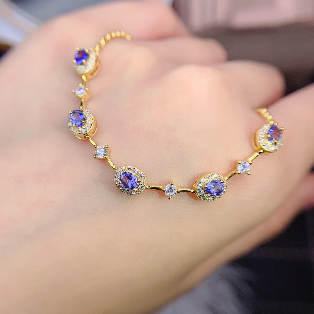 

Ladies 925 silver Tanzanite natural gem bracelet luxury jewelry Christmas gift package mail women's bracelet boutique