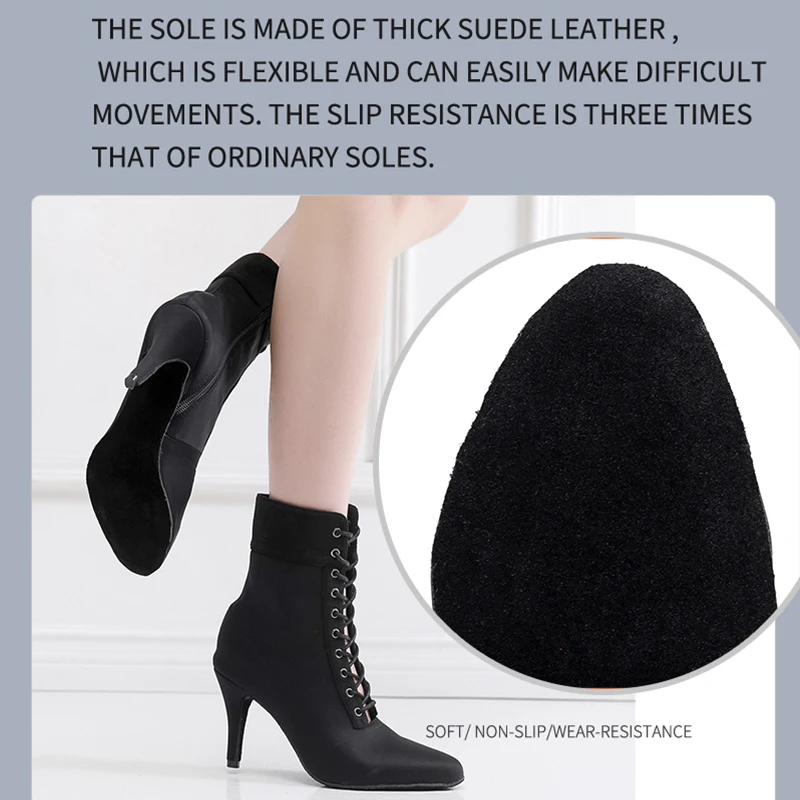 Ladies Black Lace Up Dance Boots Women Elastic Band Jazz Dancing Shoes Woman Closed Toe High Heel Booties for Girl 7.5cm-11cm