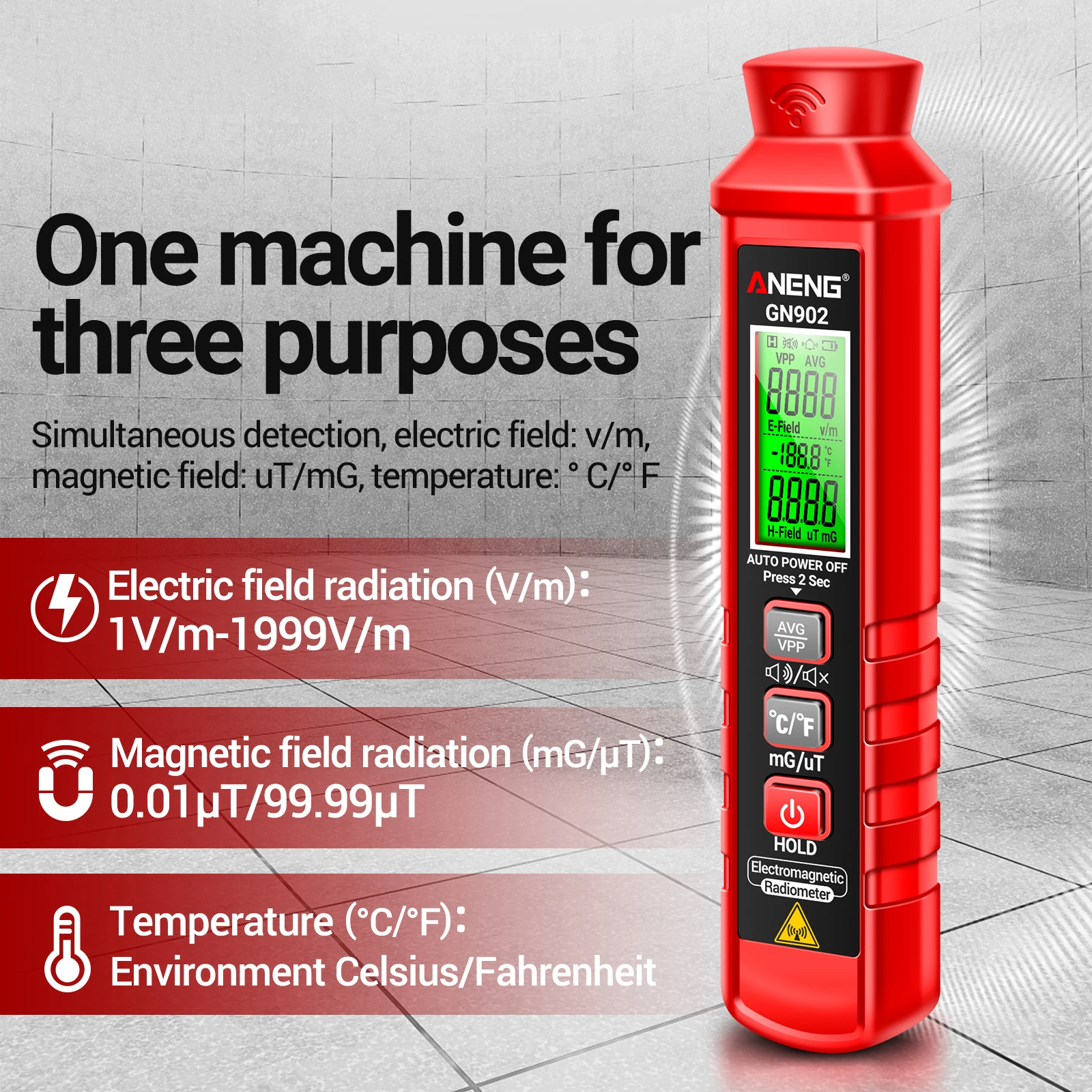 ANENG Handheld Electromagnetic Radiation Tester Digital LCD X Ray Tester Electric Field Magnetic Field Temperature Detector radiation detector emf meter tester