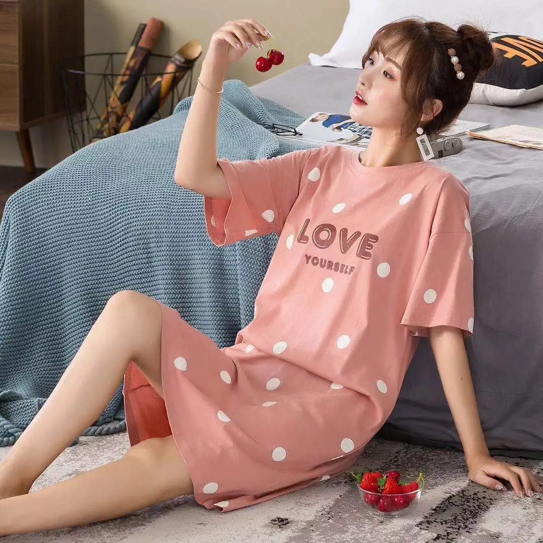 

Cute Cartoon Sleepwear For Women Nightgowns Dressing Gown Summer Nightdress Cotton Nighty Sleepshirt 3XL Size Pijamas Pyjama