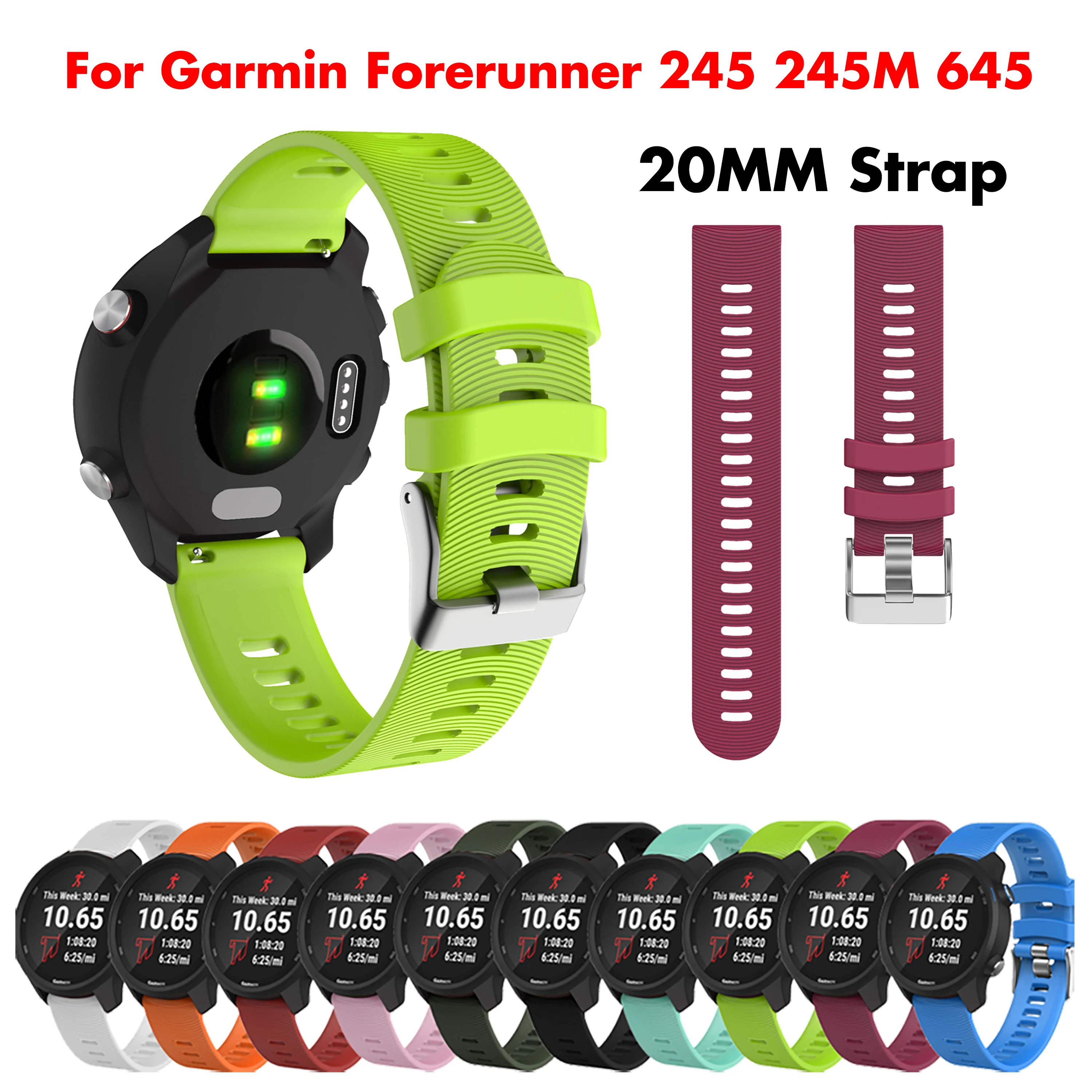 

20MM Watch strap for Garmin Forerunner 245 245M Vivoactive 3 soft silicone Smart watch bands for Forerunner 645 Music Wristbands