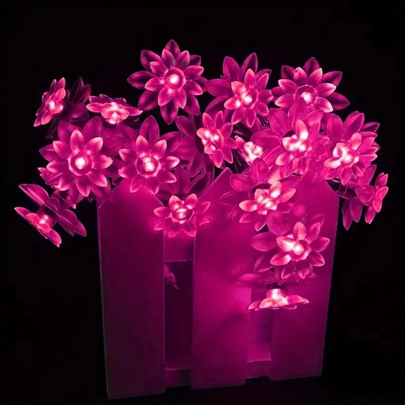 Solar Lotus Flower String Lights - Double Layer Cherry Blossom Fairy Lights