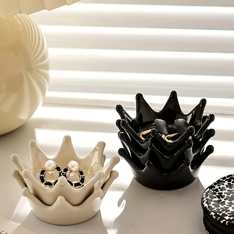Crown Shaped Ceramic Decorative Tray Desktop Creative Jewelry Storage Tray Household Irregular Ring Pendant Jewelry Storage Tray