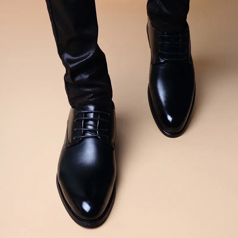 Men Wedding Leather Business Men's Dress Pointed Casual Youth British Style Inner Heightening Spring Shoes mens brogue shoes