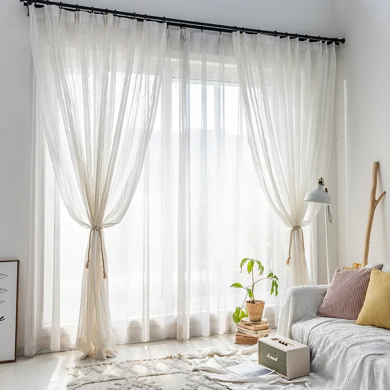 

Japanese type contracted cotton linen stripe sheer curtains for balcony tulle shade kitchen bedroom sitting room curtains