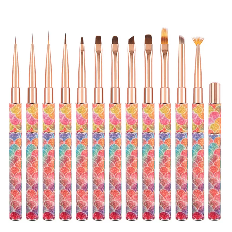 Rainbow Gradient Nail Art Brush Gradient Nail Brush Line Painting Brushes Nails Crystal Acrylic Liner Drawing 6