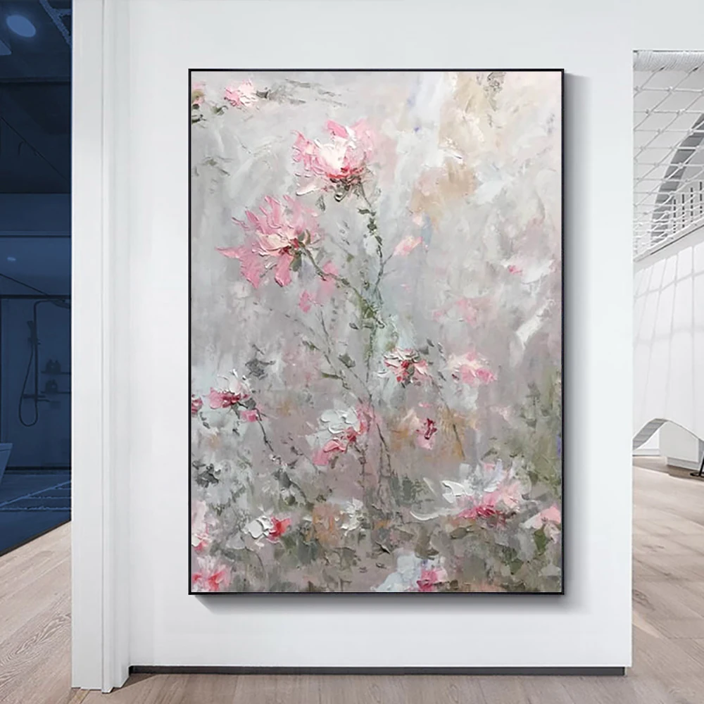 Pintura al óleo abstracta hecha a mano de flores rosas, pintura en lienzo de  flores de naturaleza muerta clásica, arte de pared para sala de estar,  decoración del hogar - AliExpress, image size:1000x1000