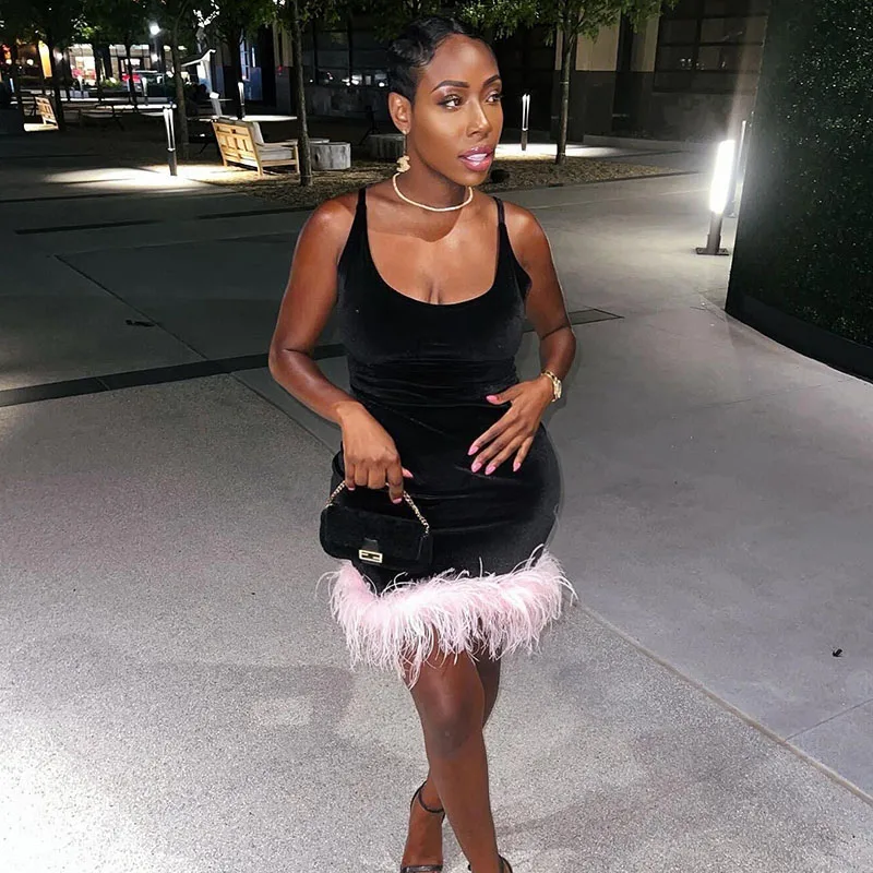 Streetwear Feathers Birthday Dress For Women Tank Sleeveless Summer