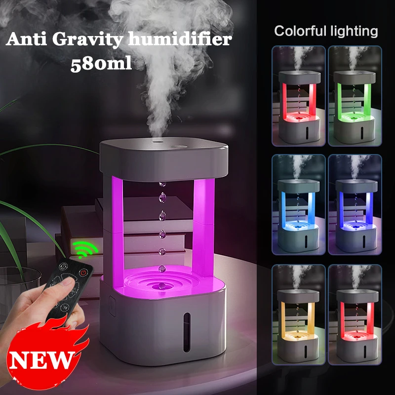 580ML Anti-gravity Water Drop Humidifier 3 Modes Levitating Water Drops Ultrasonic Cool Mist Maker Fogger with LED Night Light