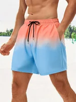 Gradient Color Men's Beach Shorts 3D Printed Holiday Swim Trunks Drawstring Sports Gym Plus Size Summer Loose Short Pants 2