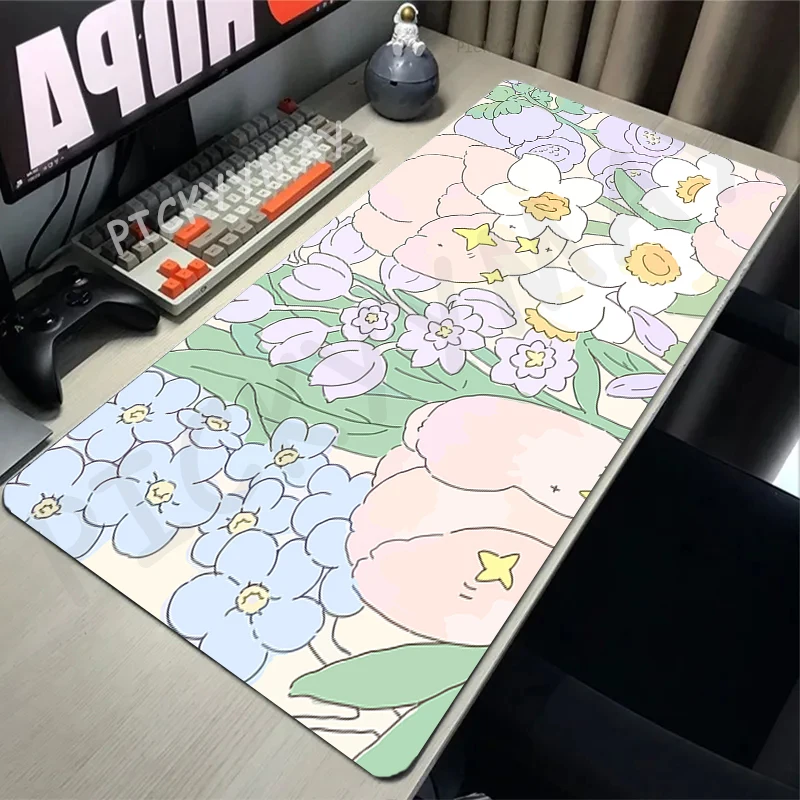 

Little Bear In The Flower Sea 80x30cm Lock Edge Mousepads Large Gaming Mousepad Keyboard Mats Beast Desk Pad For Gift Mouse Pads