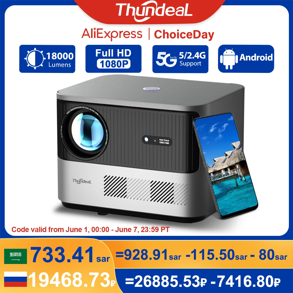 ThundeaL TDA6 Full HD1080P Projector 5G WiFi Android 4K Video Smart Home Theater Auto Focus Projetor TDA6W 3D Portable Proyector