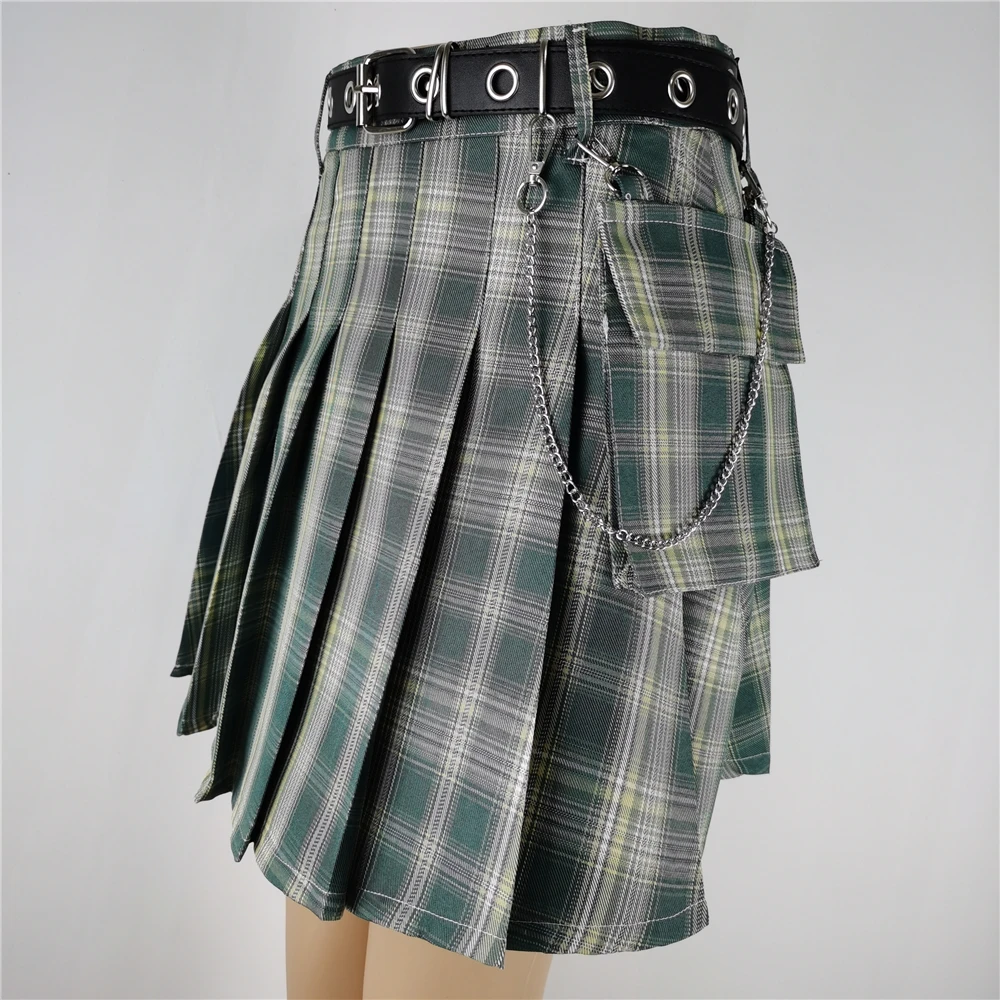 Gothic Skirt New Belt Pleated High Waisted Mini Cool Girl Kawaii Punk Vintage Sexy Harajuku Korean Style Women Clothing