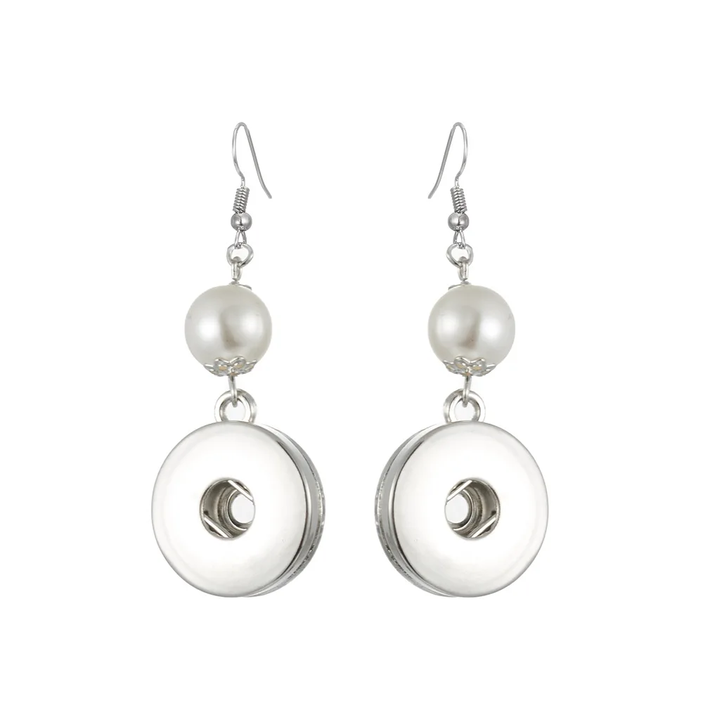 12Pairs Crown 18mm Snap Button Dangle Earrings Imitation Pearl Tassel Earrings for Women Snaps Jewelry
